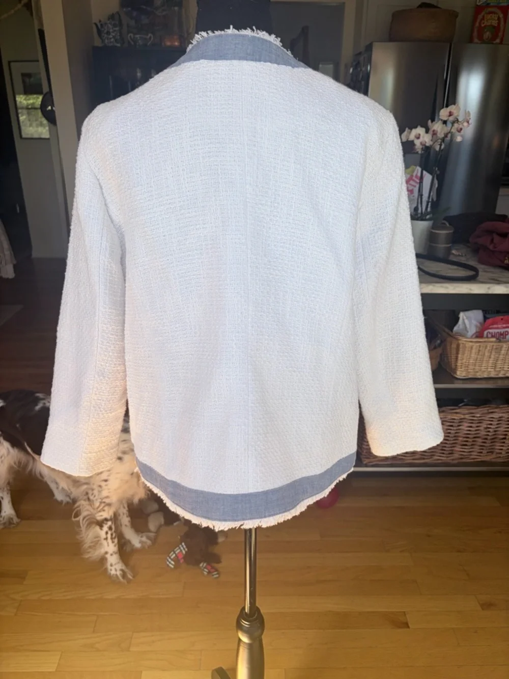 Talbots White Bouclé Jacket with Light Blue Trim - Picture 2 of 3